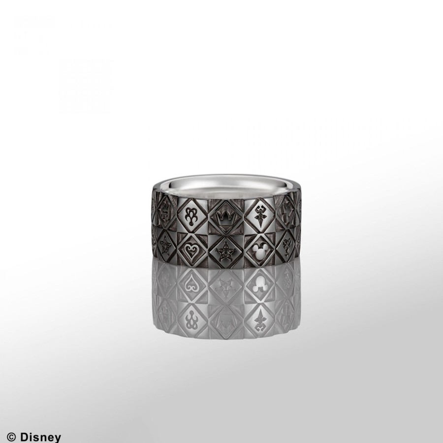 Merchandise Kingdom Hearts Rings | Kingdom Hearts Monogram Black Silver Wide Ring