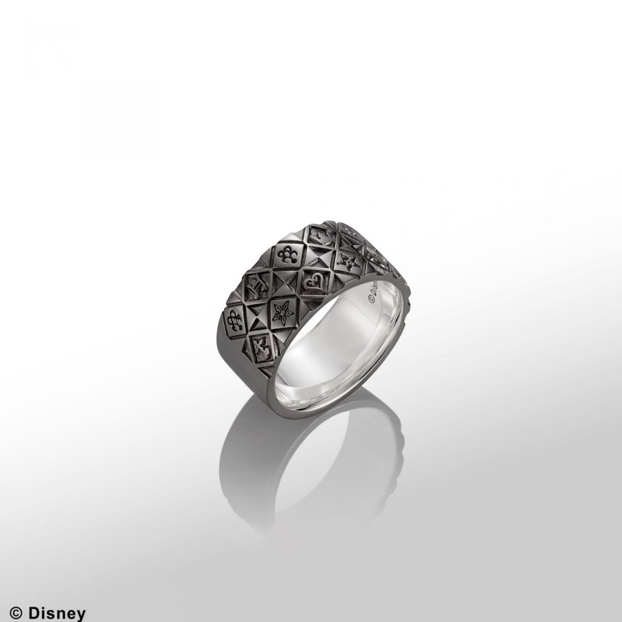 Merchandise Kingdom Hearts Rings | Kingdom Hearts Monogram Black Silver Wide Ring