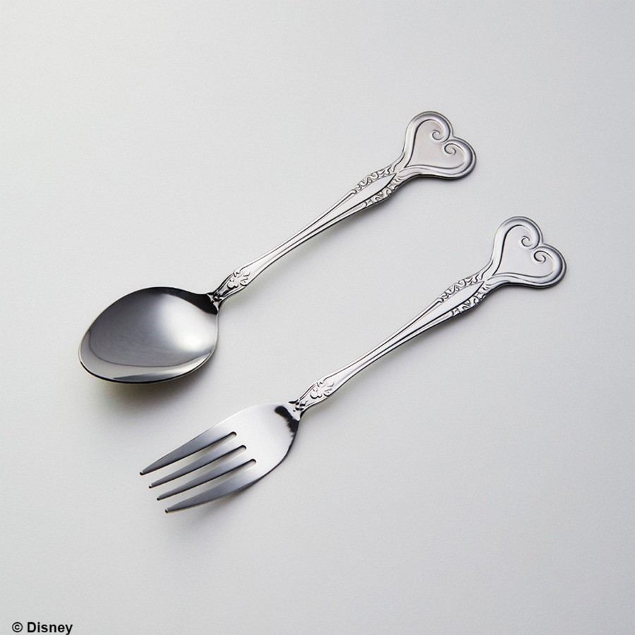 Merchandise Kingdom Hearts Kitchen | Kingdom Hearts Fork & Spoon Set - Heart Silver