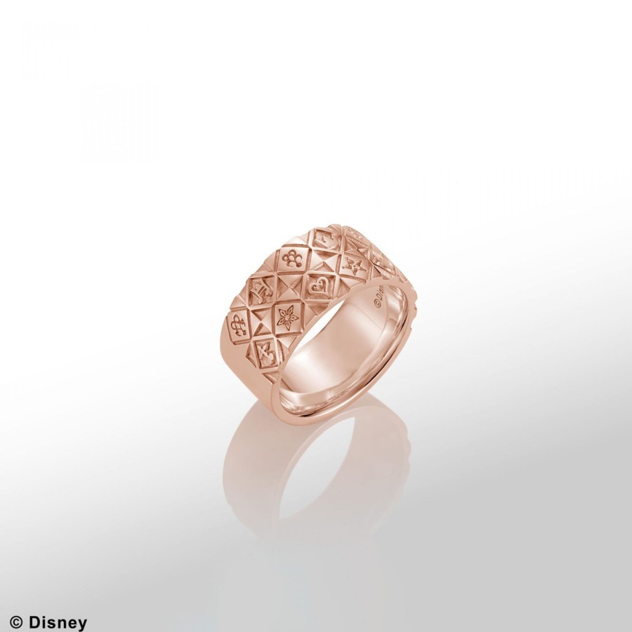 Merchandise Kingdom Hearts Rings | Kingdom Hearts Monogram Silver Wide Ring 18K Rose Gold Plated