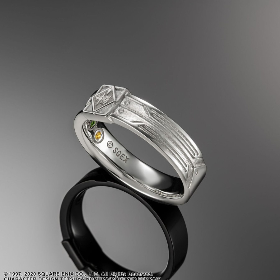 Merchandise FINAL FANTASY XIV Rings | Final Fantasy Vii Silver Ring - Shinra Materia Type A (Green Tourmaline + Blue Sapphire) Size 23