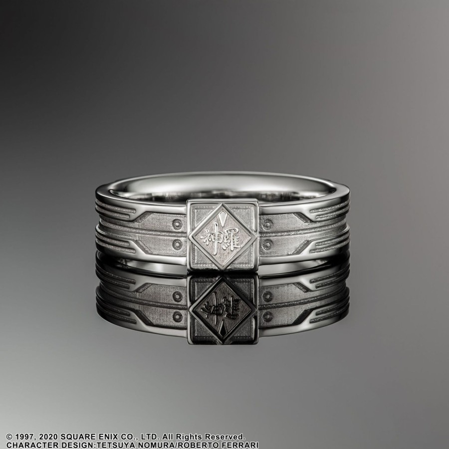 Merchandise FINAL FANTASY XIV Rings | Final Fantasy Vii Silver Ring - Shinra Materia Type A (Green Tourmaline + Blue Sapphire) Size 13